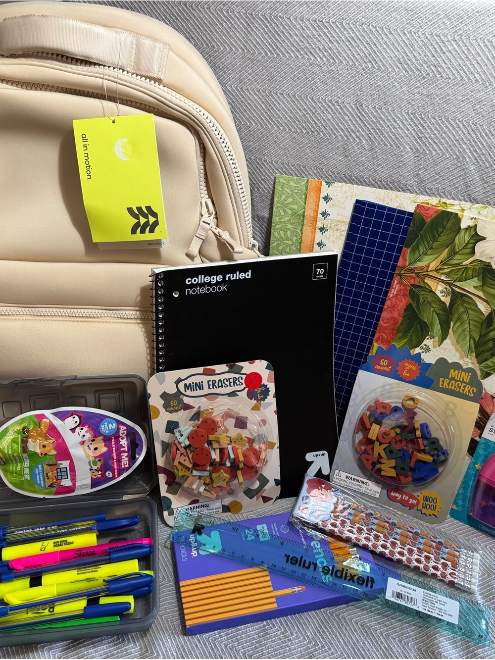 all in motion Cream Backpack with school supplies - Ready For back to school.